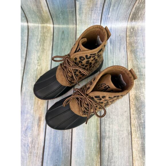 MarleyLilly Animal Print Rain Boots Size 13 Lace Up Winter Snow Boots - Picture 9 of 11